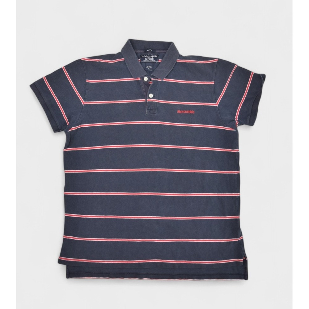 Abercrombie & Fitch Shirt Mens XL Navy Striped Cotton Polo Muscle Collared Prep